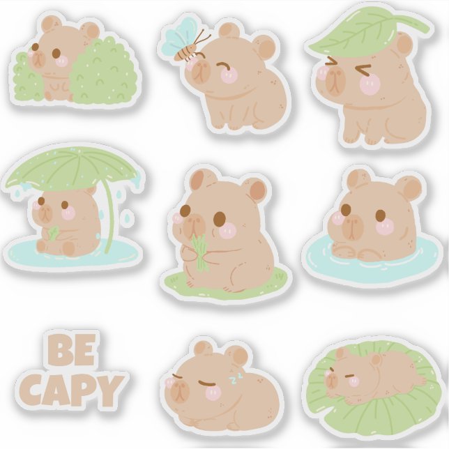 Cute kawaii Capybara-dekförpackning Klistermärken (Framsida)