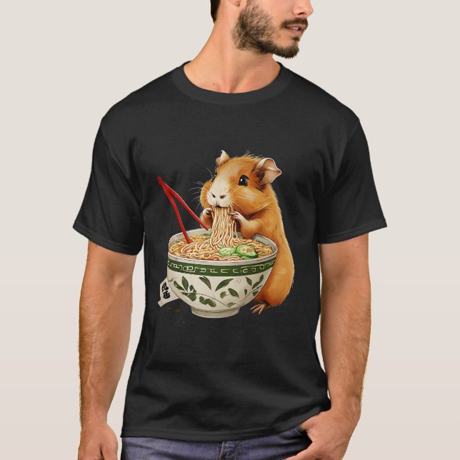 Cute Kawaii Capybara Eating Japanska Ramen Noodles T Shirt (Framsida)
