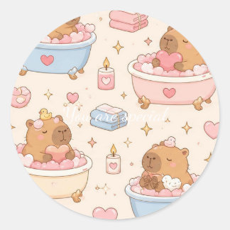 Cute Kawaii Capybara Heart Bath Pattern Runt Klistermärke