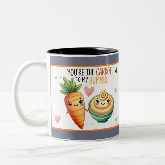 Cute Kawaii Carrot och Hummus Två-Tonad Mugg (Vänster)