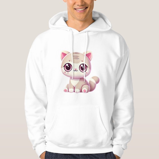 Cute Kawaii Cat Adorable Pastel Pink Kitty Design Hoodie (Framsida)