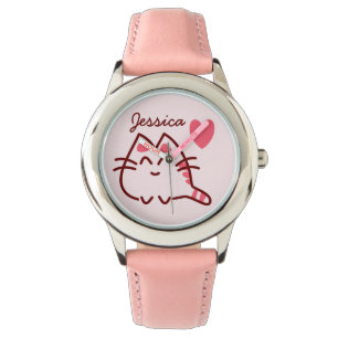 Cute Kawaii Cat and Heart Personlig Armbandsur