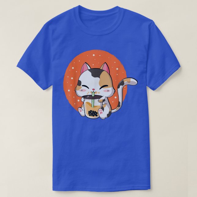 Cute Kawaii Cat Boba Bubble Milk Tea Anime Neko Ki T Shirt (Design framsida)