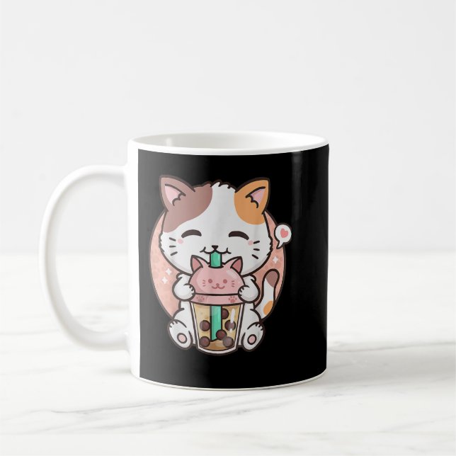 Cute Kawaii Cat Boba Bubble Mjölk Tea Anime Neko K Kaffemugg (Vänster)