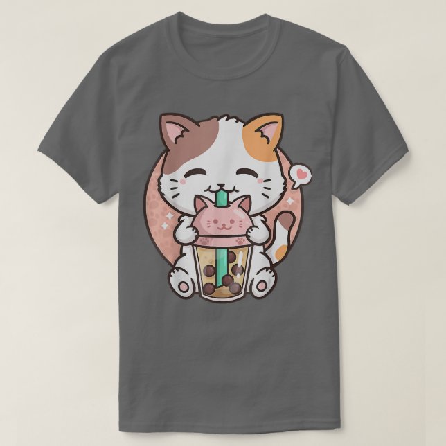 Cute Kawaii Cat Boba Bubble Mjölk Tea Anime Neko K T Shirt (Design framsida)