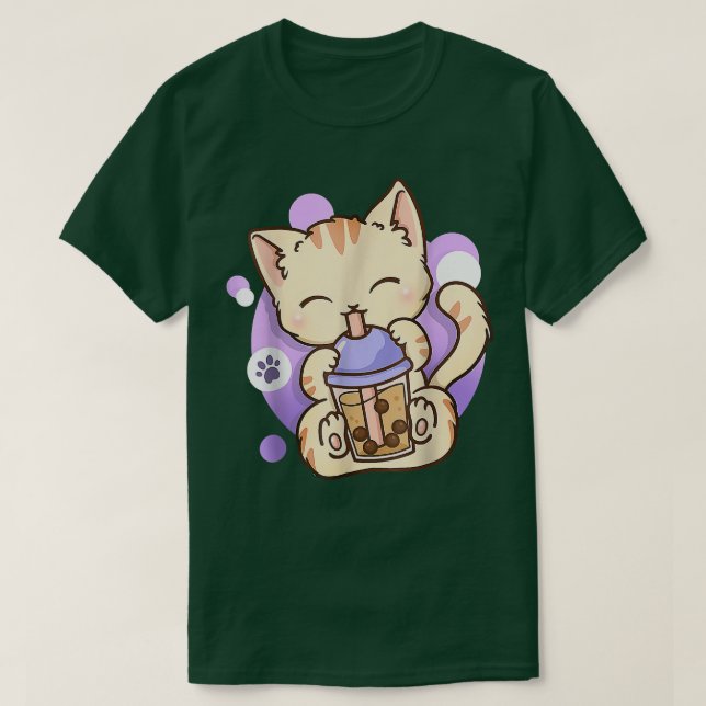 Cute Kawaii Cat Boba Bubble Mjölk Tea Anime Neko K T Shirt (Design framsida)