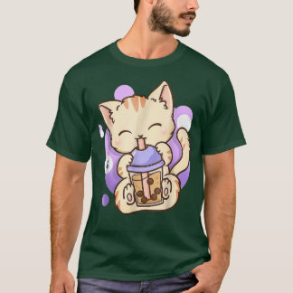 Cute Kawaii Cat Boba Bubble Mjölk Tea Anime Neko K T Shirt