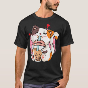 Cute Kawaii Cat Boba Bubble Mjölk Tea Anime Neko K T Shirt