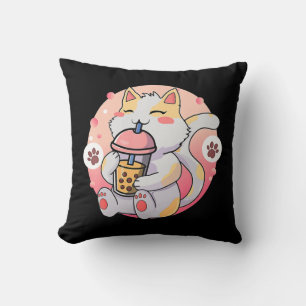 Cute Kawaii Cat Boba Tea Anime Kitten Gift Kids Gi Kudde