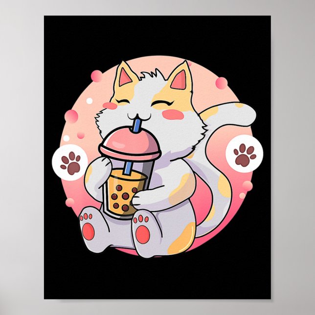 Cute Kawaii Cat Boba Tea Anime Kitten Gift Kids Gi Poster (Framsidan)