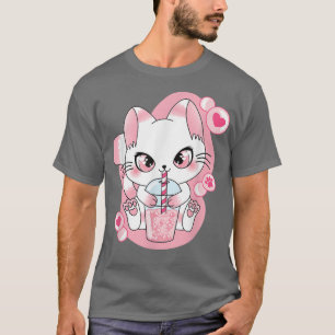 Cute Kawaii Cat Boba Tea Bubble Tea Anime Japanska T Shirt