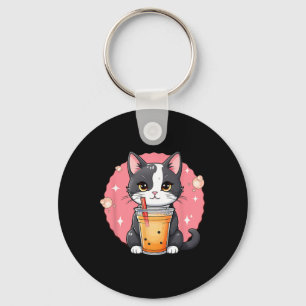 Cute Kawaii Cat Boba Tea Japanska Stil Tuxedo Kit Nyckelring