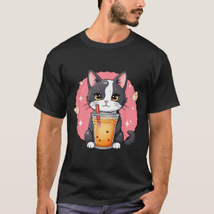 Cute Kawaii Cat Boba Tea Japanska Stil Tuxedo Kit T Shirt