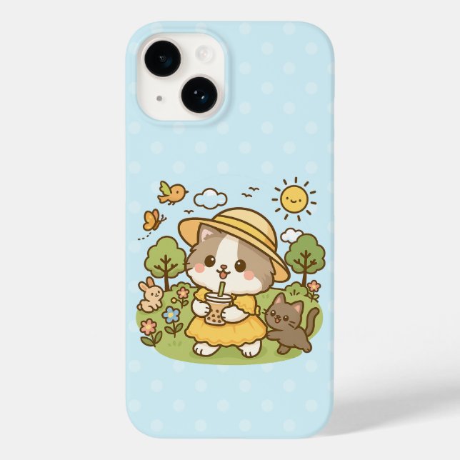 Cute Kawaii Cat Bubble Tea Kids Girls Childrens (Baksida)