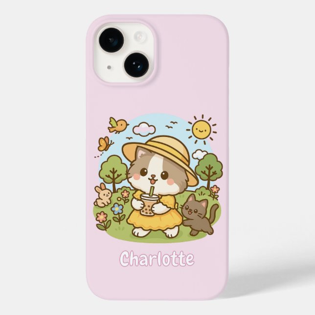 Cute Kawaii Cat Bubble Tea Kids Girls Childrens (Baksida)