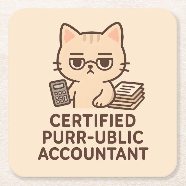 Cute Kawaii Cat Certified Public Accountant Funny Underlägg Papper Kvadrat (Framsidan)