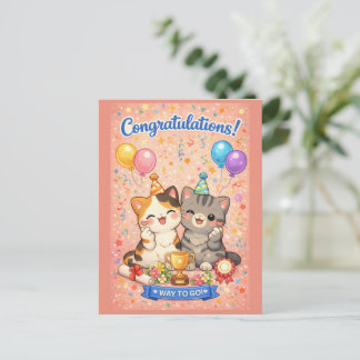 Cute Kawaii Cat Congratulations Card Party Kitten Helg Vykort