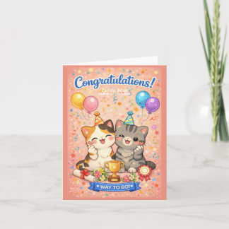 Cute Kawaii Cat Congratulations Card Party Kitten Helgkort