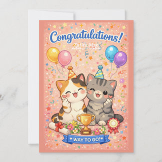 Cute Kawaii Cat Congratulations Card Party Kitten Julkort