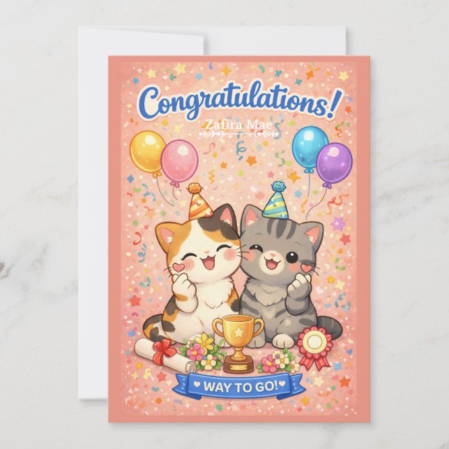 Cute Kawaii Cat Congratulations Card Party Kitten Julkort (Framsida)
