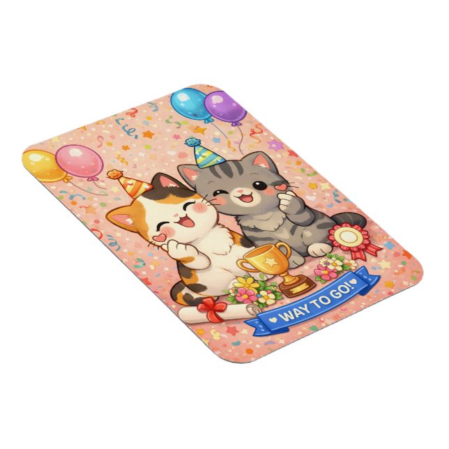 Cute Kawaii Cat Congratulations Card Party Kitten Magnet (Högersidan)