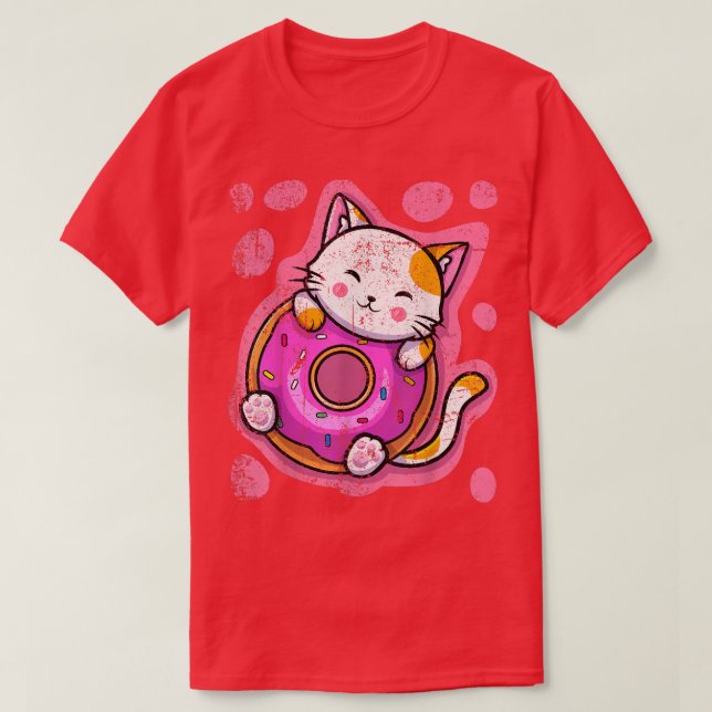 Cute Kawaii Cat Donut Japanska anime Women eller G T Shirt (Design framsida)
