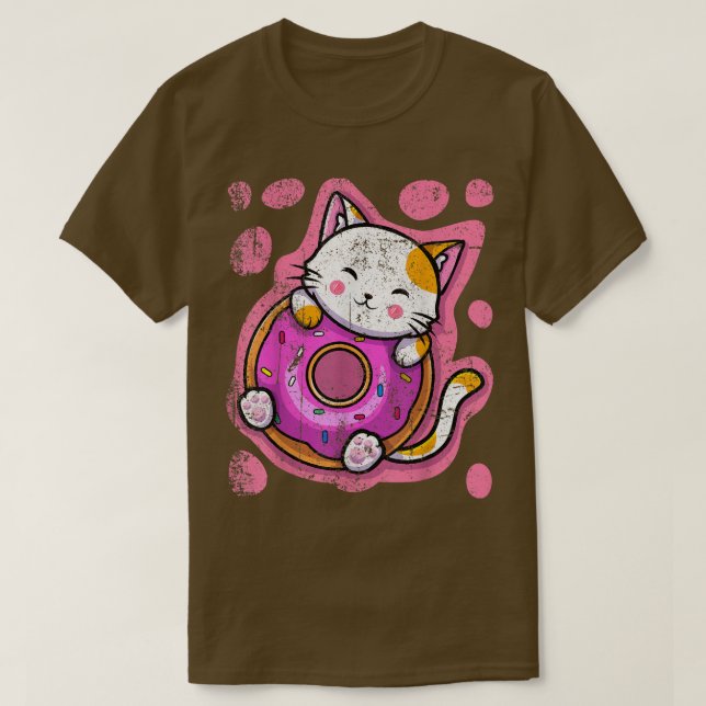 Cute Kawaii Cat Donut Japanska anime Women eller G T Shirt (Design framsida)