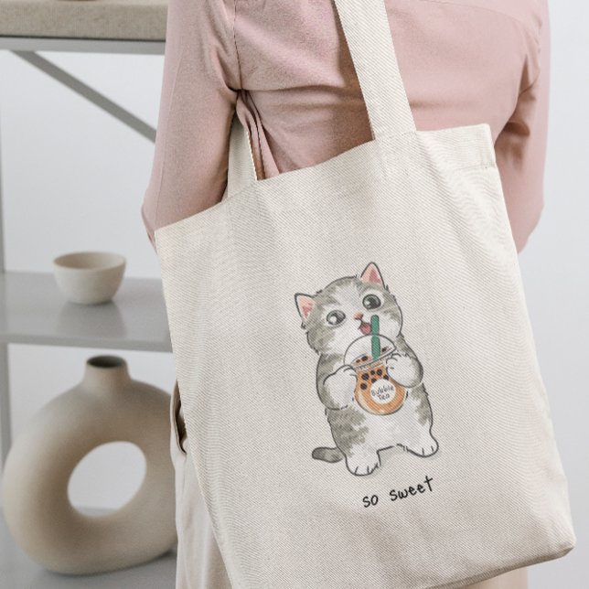 Cute Kawaii cat Drinking Boba Tea Tygkasse (cute cat)