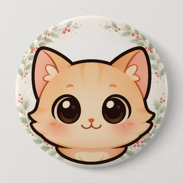 Cute Kawaii Cat Face Button Knapp (Framsida)