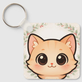 Cute Kawaii Cat Face Keychain Nyckelring