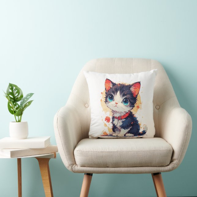 Cute Kawaii Cat for Cat Lovers ,Throw Pillow Kudde (Stol)