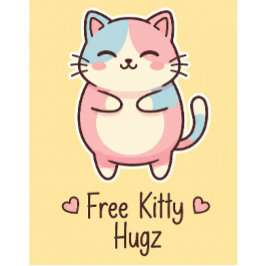 Cute Kawaii Cat Free Pup Hugz Pastel Round Butto Knapp