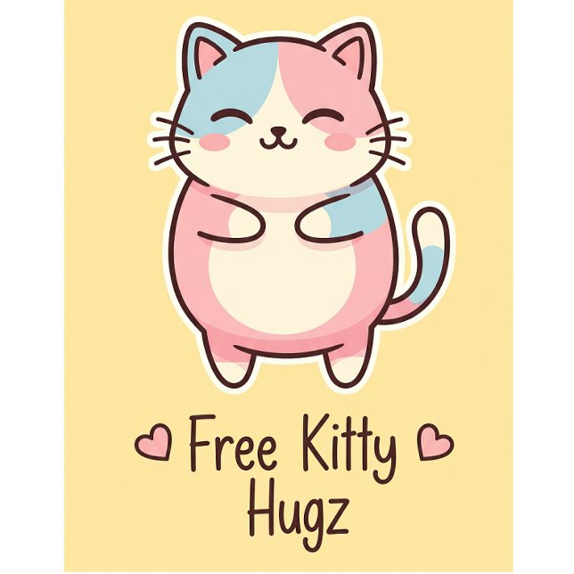 Cute Kawaii Cat Free Pup Hugz Pastel Round Butto Knapp (Skapare uppladdad)