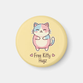 Cute Kawaii Cat "Free Pup Hugz" Quirky Pastel Magn Magnet