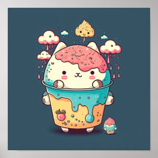 Cute kawaii cat glass in a kopp poster