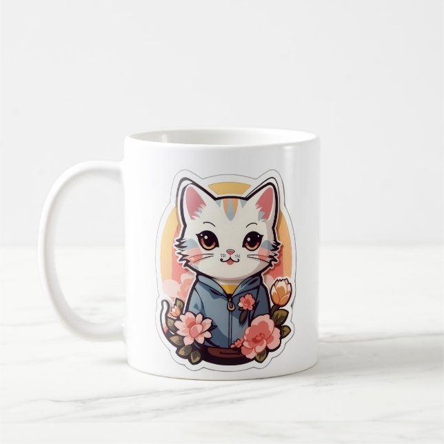Cute Kawaii Cat Graphic Kaffemugg (Vänster)