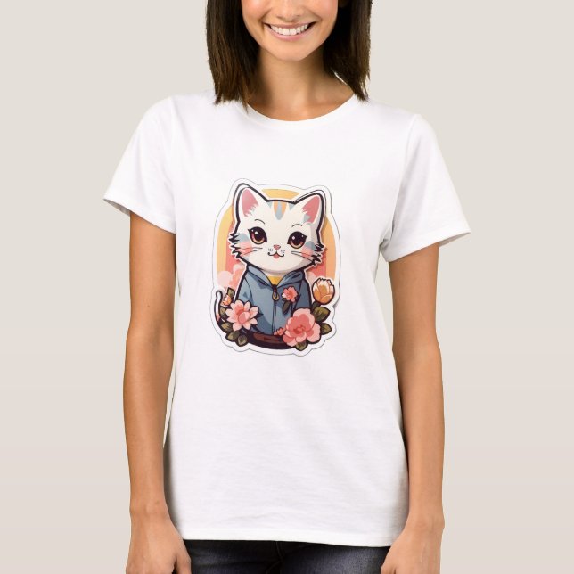 Cute Kawaii Cat Graphic T Shirt (Framsida)