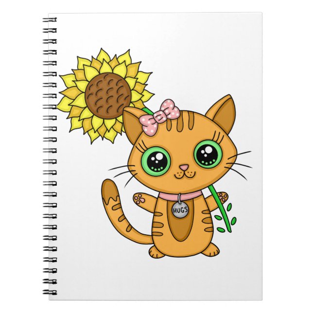 Cute Kawaii Cat Holding Flower Anteckningsbok (Framsidan)