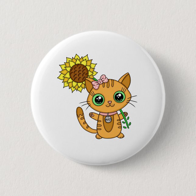 Cute Kawaii Cat Holding Flower Knapp (Framsida)