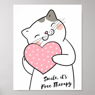 Cute Kawaii Cat Holding Heart Positive Ord Poster