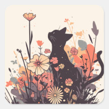 Cute Kawaii Cat i Fält Fullt Flowers