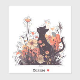 Cute Kawaii Cat i Fält Fullt Flowers Klistermärken