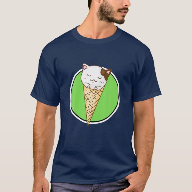 Cute Kawaii Cat Ice Cream T Shirt (Framsida)