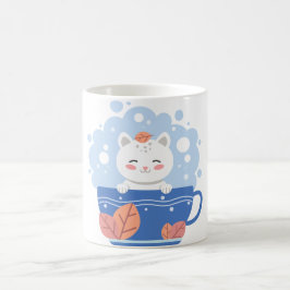 Cute Kawaii Cat in a Blue Teacup Coffee Mug Kaffemugg