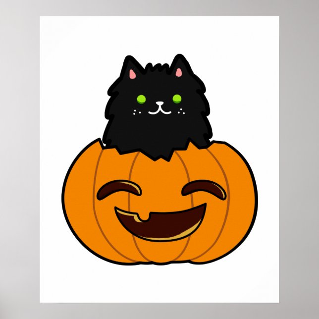 Cute Kawaii Cat in Pumpkin Poster (Framsidan)