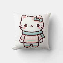 Cute Kawaii Cat in Sweater Kudde
