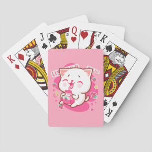 Cute Kawaii Cat Japansk jordgubbe Mjölk Casinokort