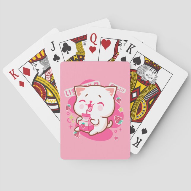 Cute Kawaii Cat Japansk jordgubbe Mjölk Casinokort (Baksidan)