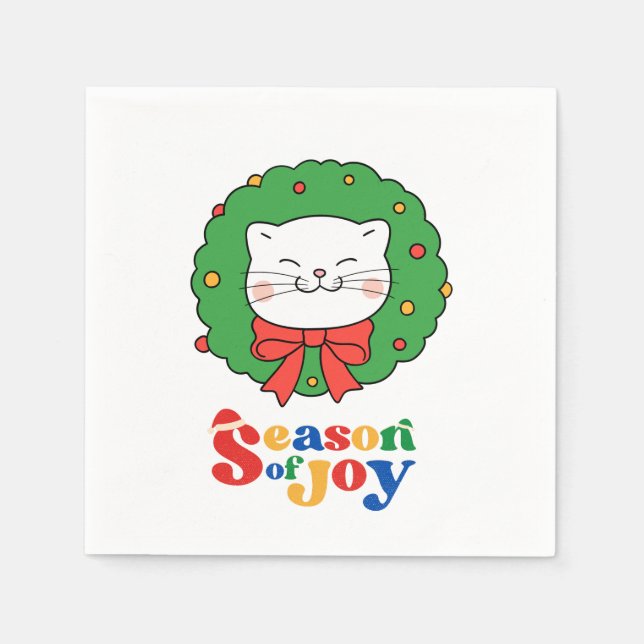 Cute Kawaii Cat-julens andesäsong Joy Pappersservett (Framsidan)