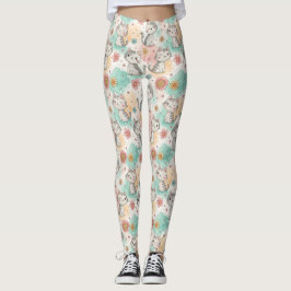 Cute kawaii cat kattunge pastel färg mönster leggings